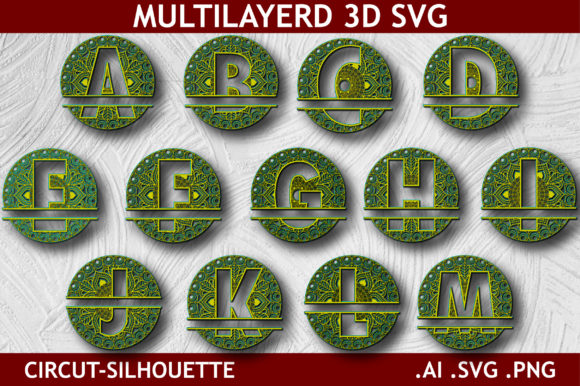 26 Split Alphabet Layered Letters Mandala: 3D SVG Shapes for Modern Branding