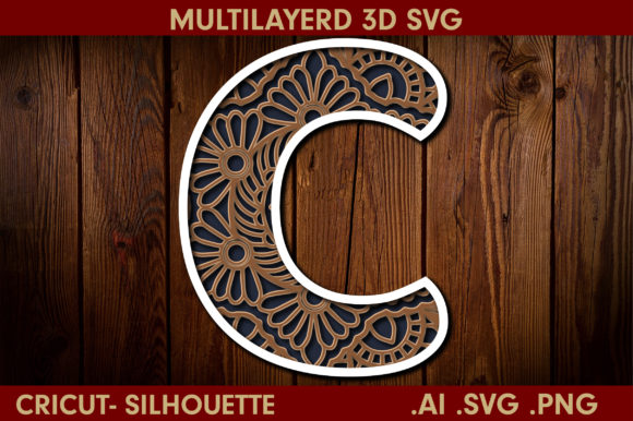 3D Multilayered Letter C Mandala: A Versatile 3D SVG for Shadow Boxes & Brand Visuals
