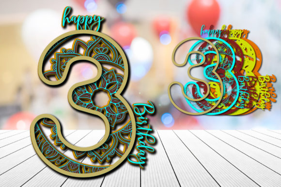 3rd Birthday Cake Topper Mandala 3D SVG for Local Branding & Packaging