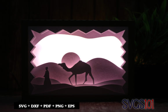 Camel in Desert DIY Shadow Box Light Box: 3D SVG Design for Visual Storytelling