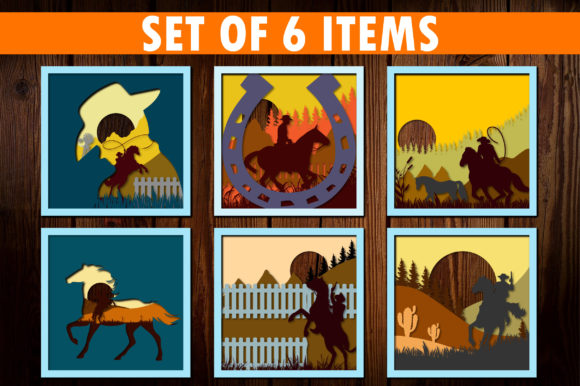 Cowboy Bundle Paper Cut Light Box 3D: A 3D SVG Shadow Box Design for Rustic Branding