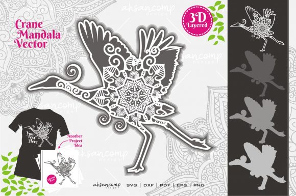 Crane Mandala Vector 1 3D Layered: Elevating Brand Identity with 3D SVG Shadow Boxes