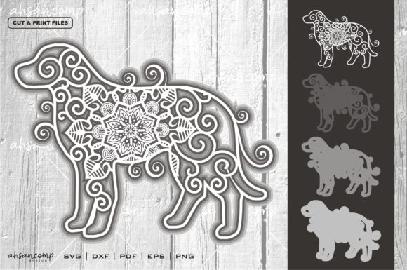 Dog Mandala Vector 7 SVG Multilayer: 3D SVG Shadow Box Design for Content Publishers