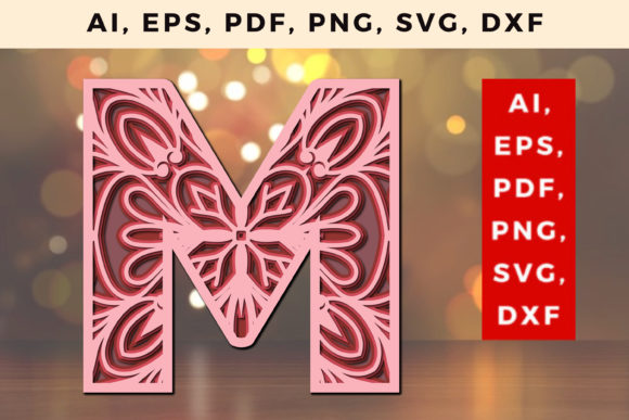 Layered M Letter Mandala SVG for 3D SVG Shadow Boxes & Digital Product Sales