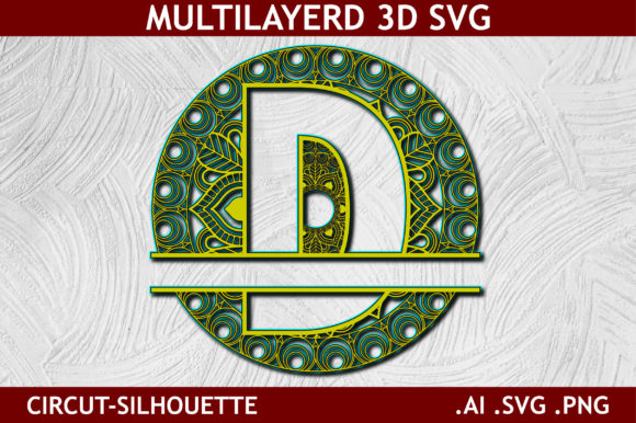 Split Alphabet Layered D Letter Mandala: A 3D SVG Design for Modern Branding and Visual Impact