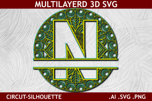 Split Alphabet N Letter Mandala Layered 3D SVG for Creative Sellers