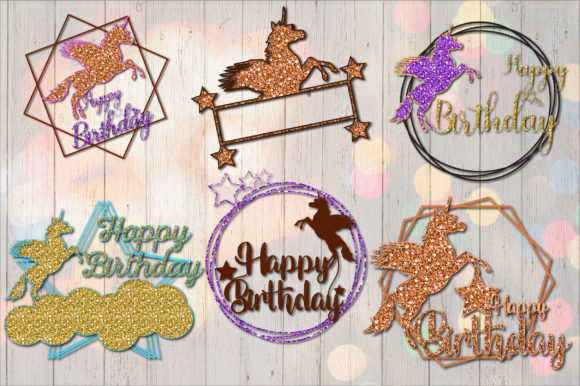 Unicorn Glitter Birthday Topper Bundle: 3D SVG Shapes for Festive Branding