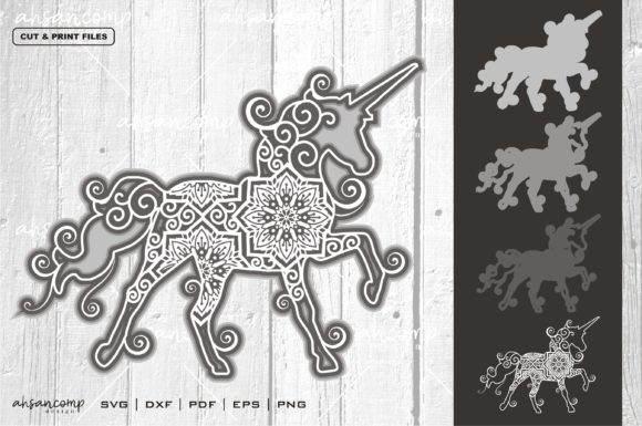 Unicorn Mandala Vector 3D Layered 3: A 3D SVG Shadow Box for Whimsical Branding