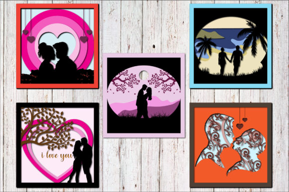 Valentine's Day Couple Shadow Box Bundle: 3D SVG Designs for Romantic Editorial Visuals